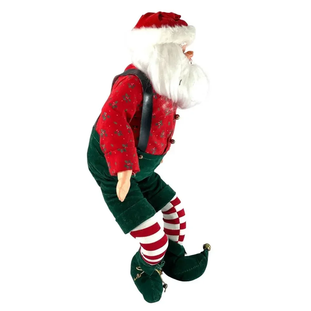 Vintage 13” Santa Claus Elf Doll Figure Poseable Christmas Decor Striped Legs